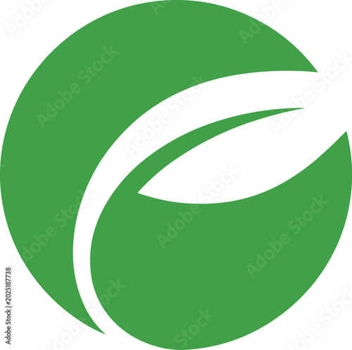 Green eco leaf circular logo design, sustainable nature concept, organic growth symbol, minimalist environmental vector illustration, fresh ecology branding
