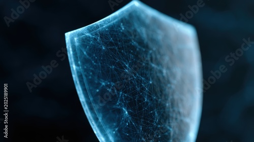 Cyber security shield glowing inside futuristic AI network environment