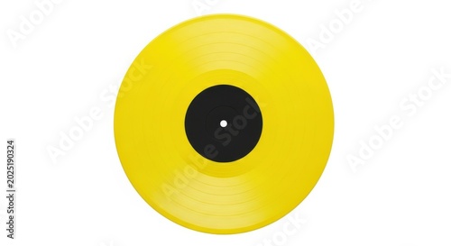 A bright yellow vinyl record isolated on white background