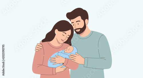 Family embracing a newborn baby in a tender moment of new life