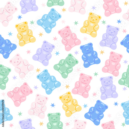 Cute gummy bear candy seamless pattern