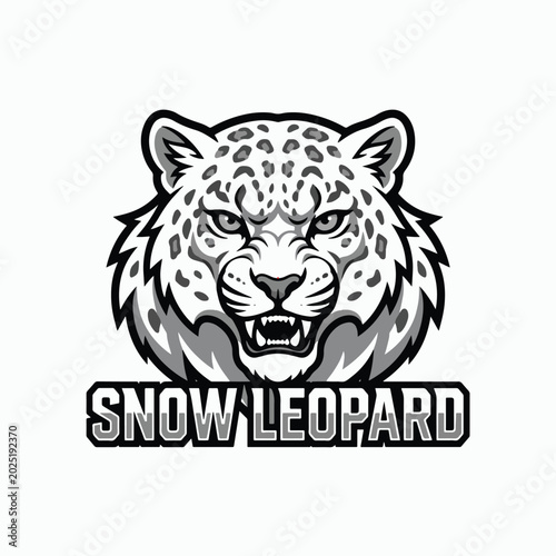 snow leopard mascot esports logo monochrome design