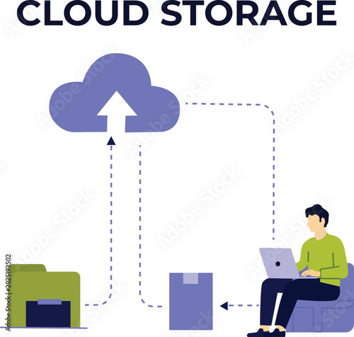 Modern Cloud Storage Illustration with Laptop and Digital Documents