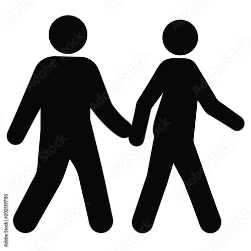 Simple black and white drawing of two people holding hands icon
