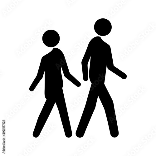 Stylized vector graphic of two simplified people walking side by side together