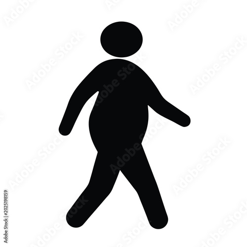Silhouette of a rotund individual walking forward on a white background