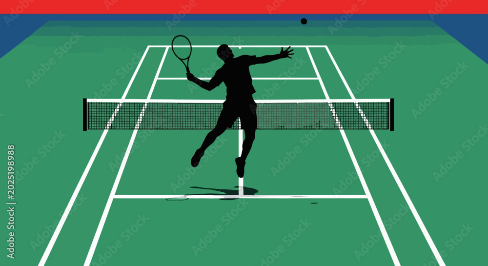 Fototapeta premium Silhouette of a Tennis Player Serving on the Court