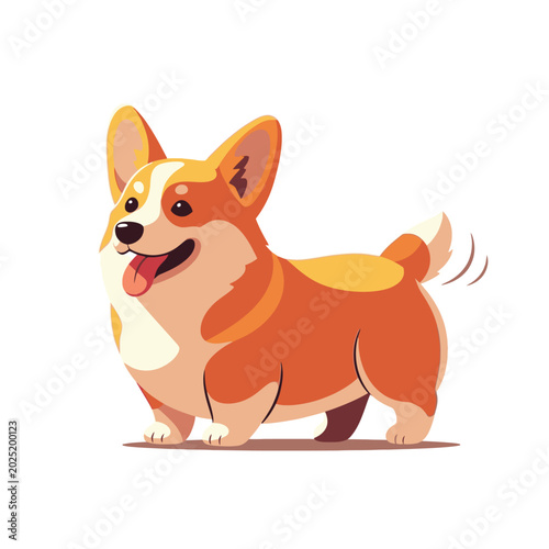 Corgi dog standing happy cartoon style.