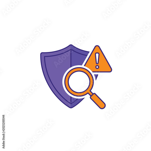 Photography Security alert shield with magnifying glass.