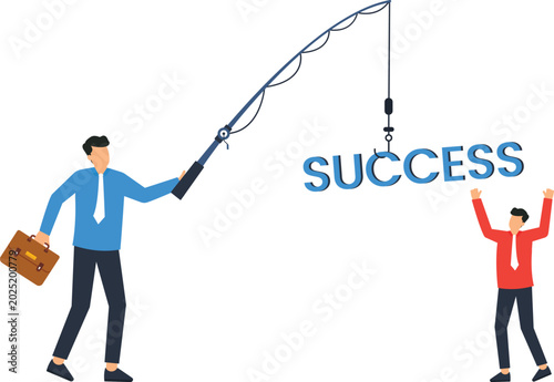 Foto Business success concept ambitious businessman catching opportunity using fishin