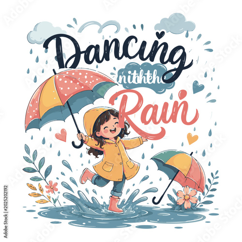 Dancing in the Rain Cute Rainy Day T-Shirt Vector Illustration