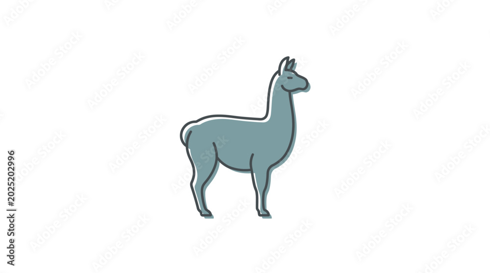 Fototapeta premium Cute Cartoon Llama Standing on White Background, Vector Illustration