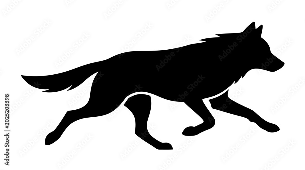 Fototapeta premium Running Wolf Silhouette Icon on Isolated White Background