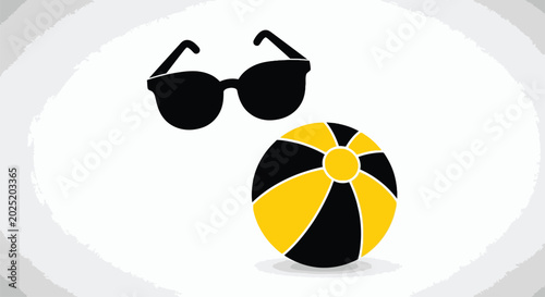 Cuadro en lienzo Beach ball and black sunglasses.