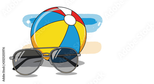 Beach ball and sunglasses on table.