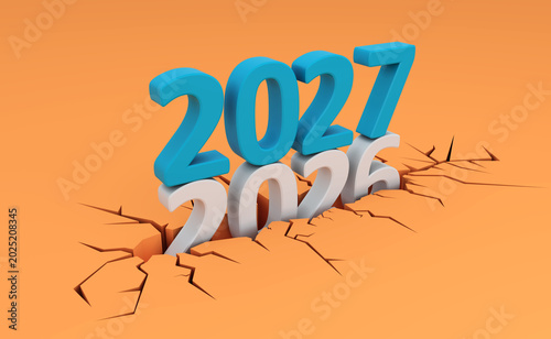New Year 2027 Creative Design Concept with cracked surface  - 3D Rendered Image