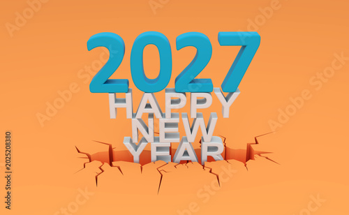 New Year 2027 Creative Design Concept with cracked land - 3D Rendered Image
