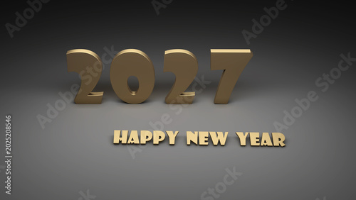 New Year 2027 Creative Design Concept with gold material - 3D Rendered Image