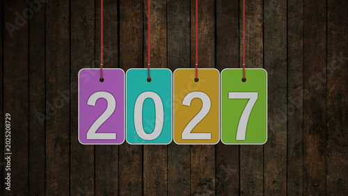 New Year 2027 Creative Design Concept with hangging cards - 3D Rendered Image