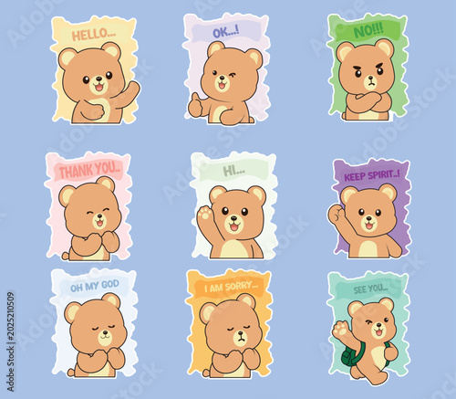 Set of cute bear expression sticker