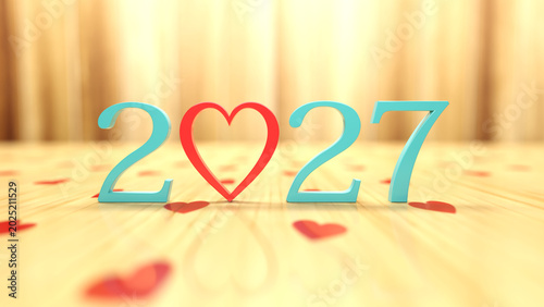 New Year 2027 Creative Design Concept with Heart Symbol  - 3D Rendered Image