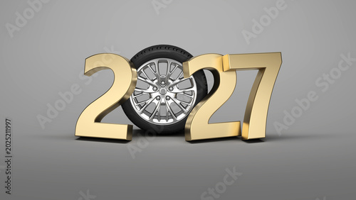New Year 2027 Creative Design Concept with Wheel - 3D Rendered Image