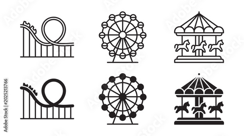 Amusement park icons including roller coaster ferris wheel carousel with amusement carousel attraction