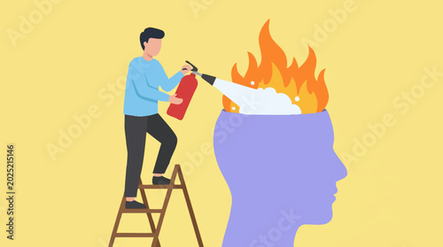 Canvas-taulu Mental health and stress management concept: putting out fire in human head