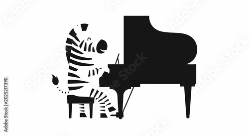 Zebra playing a piano illustration musical animal performance in silhouette