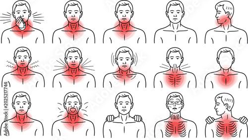 Fotografi Human symptom vector illustration showing throat, chest, and respiratory discomf
