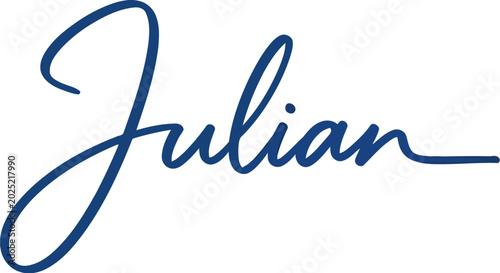 Julian name showcased in a smooth blue script font offers a contemporary and approachable visual look.