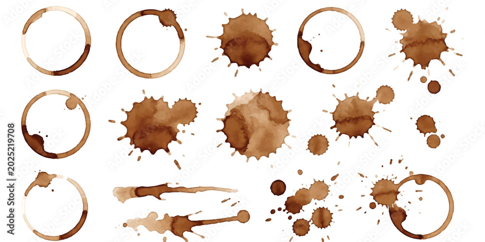 Fototapeta premium Set of coffee cup stains and tea ring marks on a surface