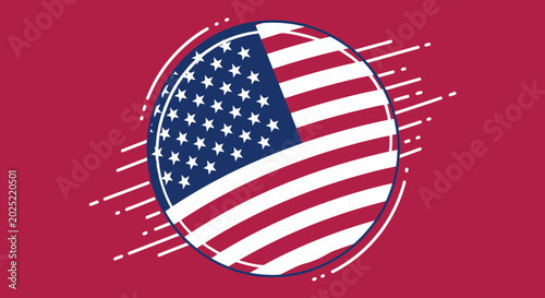Quadro su tela Circular American flag icon with speed lines on red background