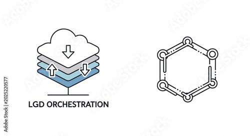 Tableau sur toile Cloud data orchestration and hexagonal network structure icons
