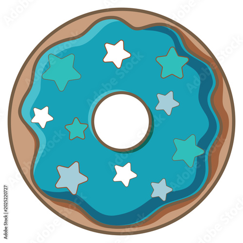 Photos Blue frosted donut with white and teal stars, a sweet treat for enjoyment