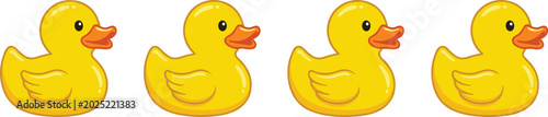 Foto Cute Yellow Rubber Duck Icon Set with Four Variations for Kids, Baby, Bath, Toy,