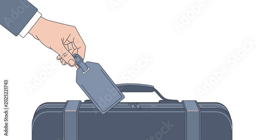 Εκτύπωση καμβά Business trip, Hand attaching luggage tag to suitcase, travel concept