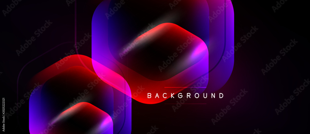 Naklejka premium Abstract geometric shapes, vibrant gradients, dark background. Modern design, dynamic composition, visual texture. Minimalist aesthetic, bold colors.