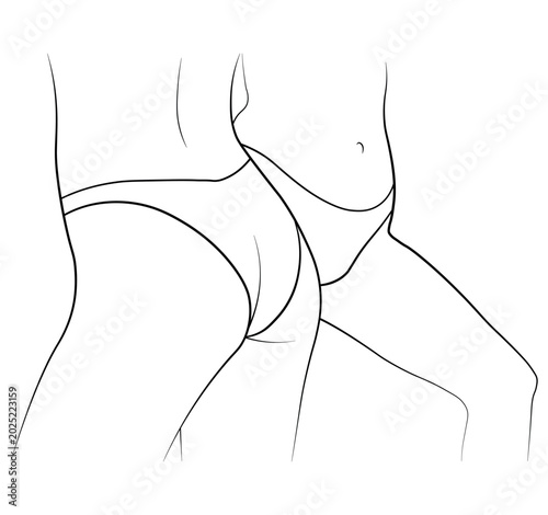 buttocks, woman in swimsuit, bikini, panties, hand-drawn, black and white vector