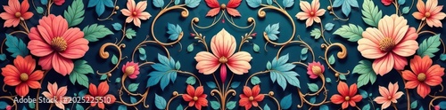 Intricate floral damask, swirling vines and leaves, art, vine