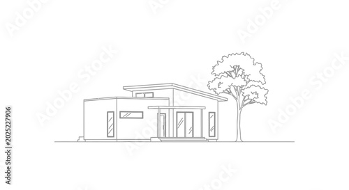 Minimalist house outline with tree vector illustration for design projects