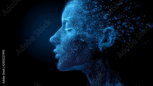 a blue wireframe human head