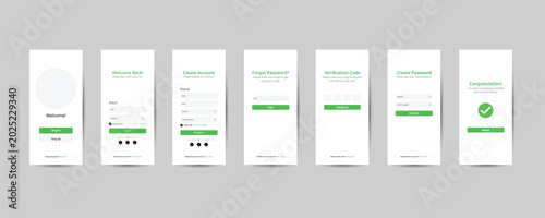 Mobile App UI Kit Login Signup Screen Modern Green Interface Design Template