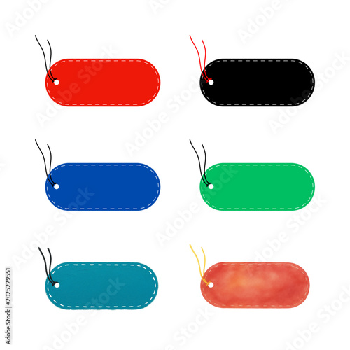 Fotografía Set of six blank gift tags in various colors with string tie gift tag price tag