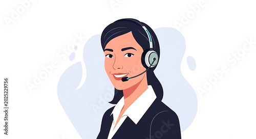 A smiling woman wearing a headset sits at a desk in an office.