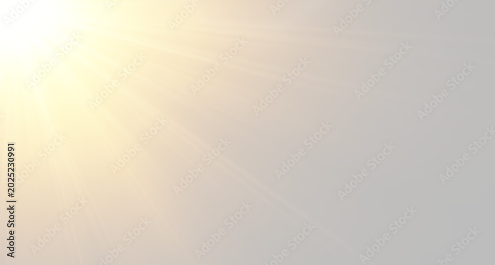 Fototapeta premium Soft atmospheric sun flare overlay with gentle golden rays from upper left corner