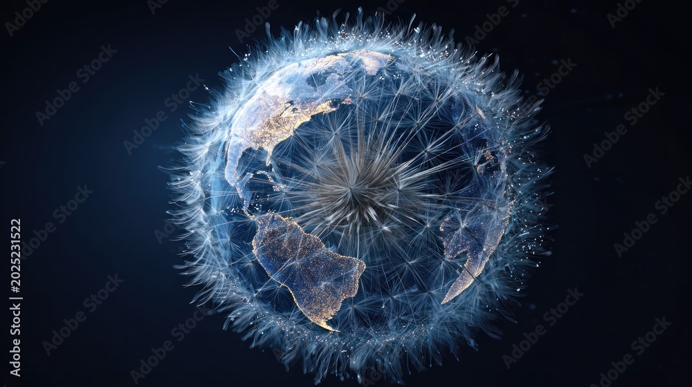 Fototapeta premium Earth, network, global, digital, radiating, threads, connections