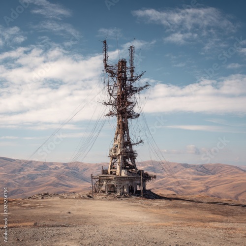 Destroyed communications tower on barren hill 3