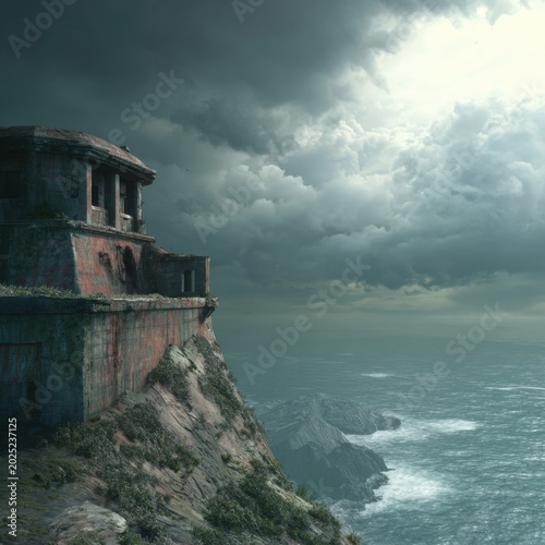 Dilapidated military fortress on cliff 3