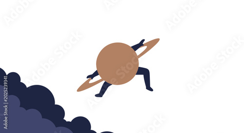 Photos Saturn Planet Character Running Through Clouds, Space Exploration Concept